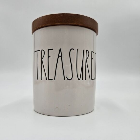 Rae Dunn TREASURES Jar Ceramic Canister White Farmhouse Storage Container - Picture 1 of 5